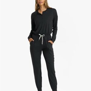 Vuori Women's Black Henley Jumpsuit